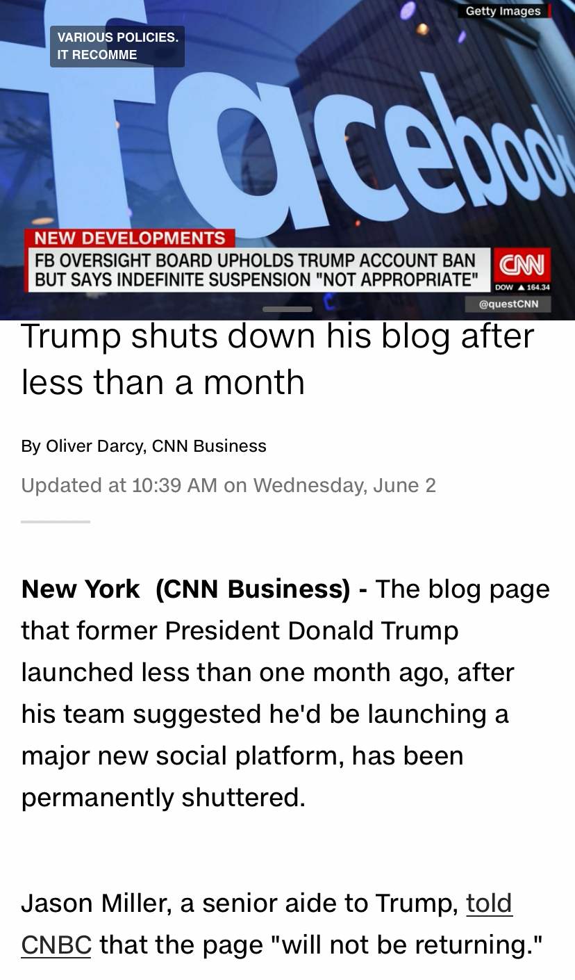 Trump shuts down blog Blank Meme Template