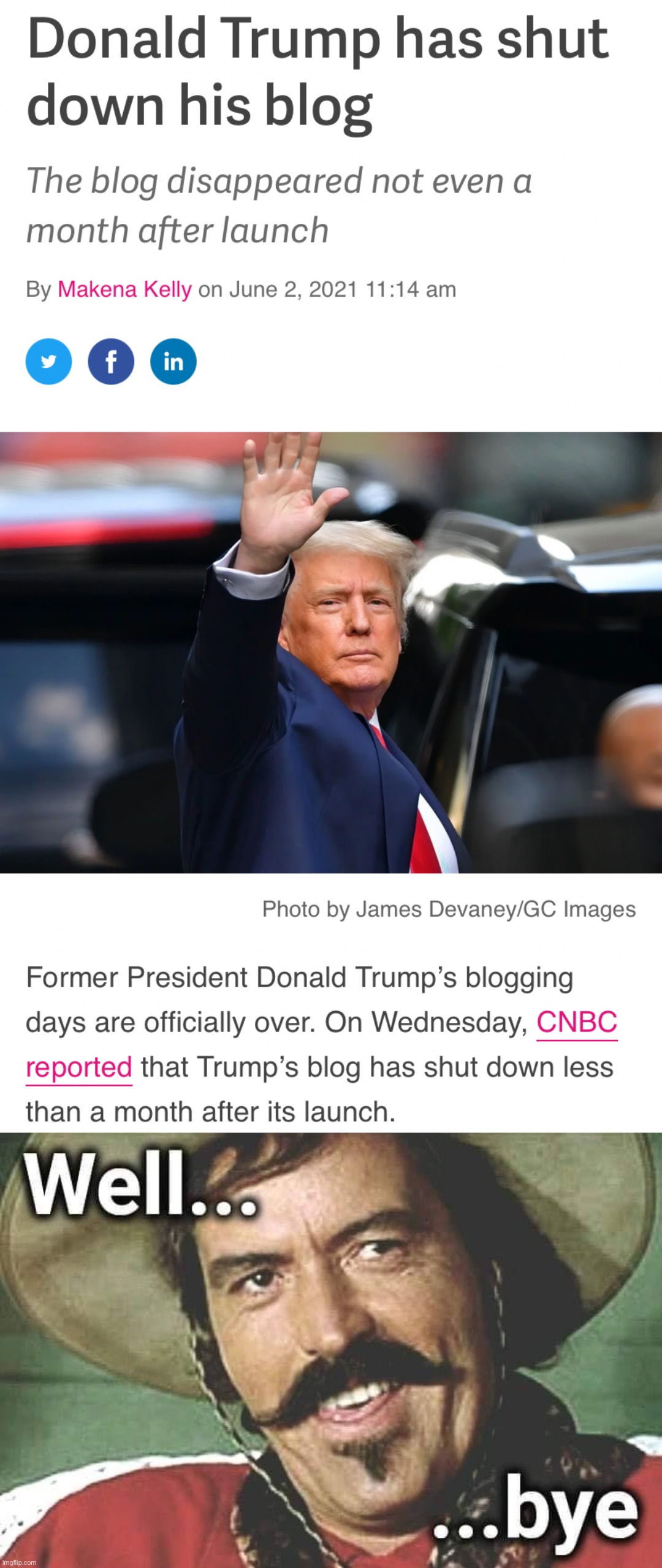 AUTO-DEPLATFORMED | image tagged in donald trump shuts down blog,tombstone unfriended talking shit about trump well bye,blog,trump,social media,trump is a moron | made w/ Imgflip meme maker