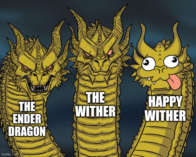 minecraft bosses and booses | THE WITHER; HAPPY WITHER; THE ENDER DRAGON | image tagged in three-headed dragon,minecraft,minecraft memes,videogames | made w/ Imgflip meme maker