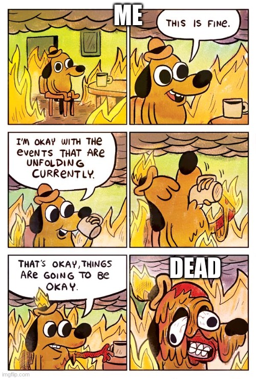 This is Fine Dog | ME; DEAD | image tagged in this is fine dog | made w/ Imgflip meme maker