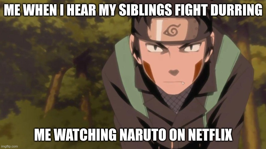 ME WHEN I HEAR MY SIBLINGS FIGHT DURRING; ME WATCHING NARUTO ON NETFLIX | image tagged in kiba | made w/ Imgflip meme maker