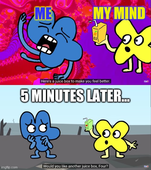 JOOS | ME; MY MIND; 5 MINUTES LATER... | made w/ Imgflip meme maker