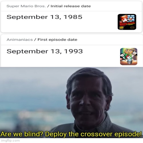 8 years apart and yet we still don't have a crossover episode... | image tagged in memes,blank transparent square,warner bros,nintendo,you know what to do | made w/ Imgflip meme maker