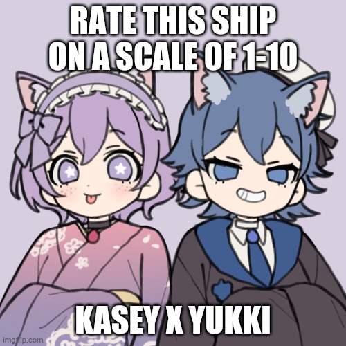 Kasey x yukki | RATE THIS SHIP ON A SCALE OF 1-10; KASEY X YUKKI | image tagged in kasey x yukki | made w/ Imgflip meme maker