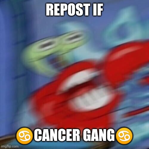 We have Capricorn, why not do Cancer? | REPOST IF; ♋CANCER GANG♋ | image tagged in mr krabs blur | made w/ Imgflip meme maker