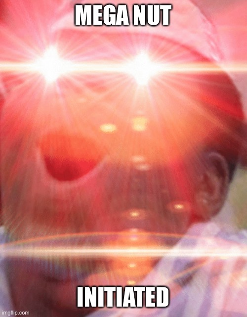 Mega nut | MEGA NUT; INITIATED | image tagged in laser eyes,nut | made w/ Imgflip meme maker
