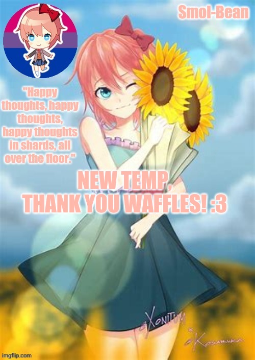 Sayori Temp (Made by Waffles, thank you :3) | NEW TEMP, THANK YOU WAFFLES! :3 | image tagged in sayori temp made by waffles thank you 3 | made w/ Imgflip meme maker