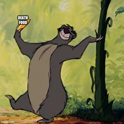 Baloo Jungle Book | DEATH FOOD | image tagged in baloo jungle book | made w/ Imgflip meme maker