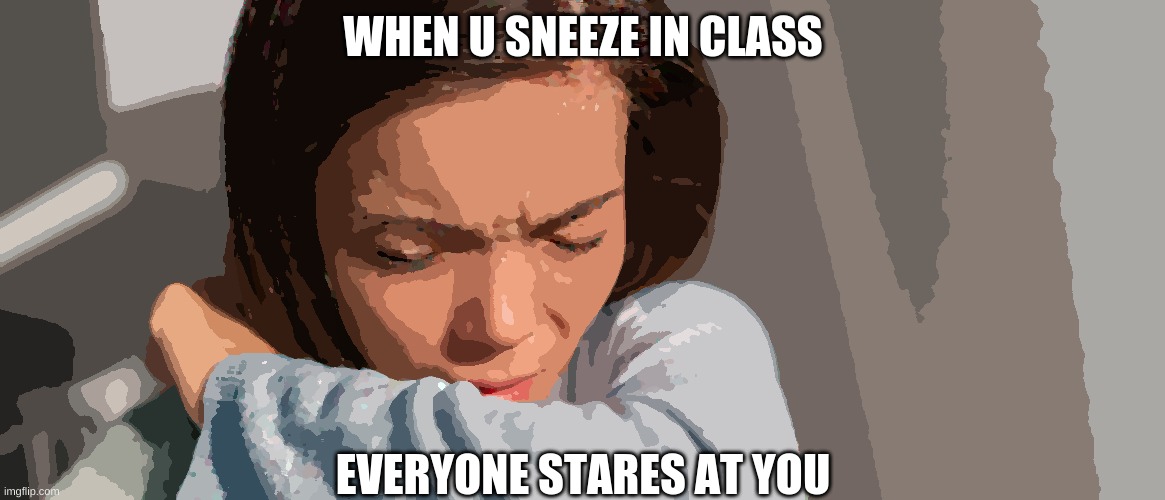 Embarrassing Sneeze | WHEN U SNEEZE IN CLASS; EVERYONE STARES AT YOU | image tagged in sneeze,embarrassing,class,staring,wierd | made w/ Imgflip meme maker