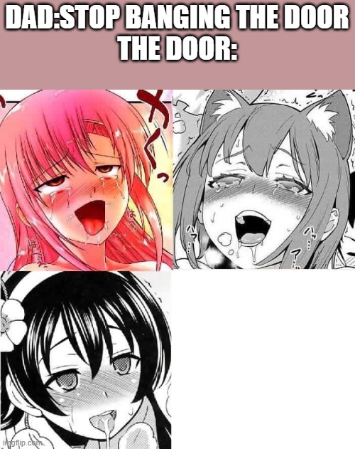 Hentai Faces | DAD:STOP BANGING THE DOOR
THE DOOR: | image tagged in hentai faces | made w/ Imgflip meme maker
