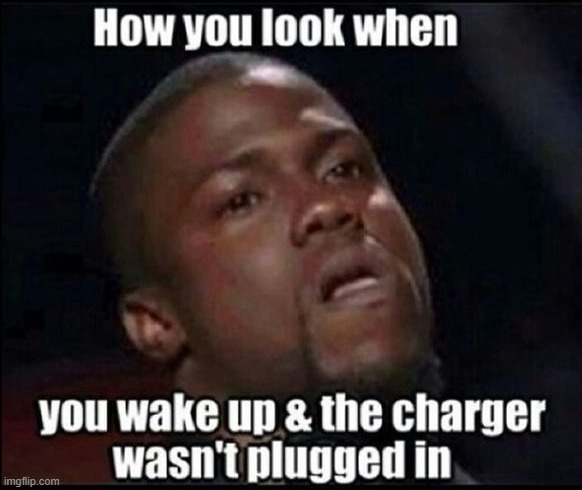 How you look when you wake up & the charger wasn't plugged in | image tagged in kevinhart,charger wasn't plugged in | made w/ Imgflip meme maker