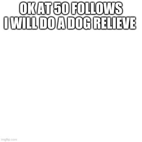Blank Transparent Square | OK AT 50 FOLLOWS I WILL DO A DOG RELIEVE | image tagged in memes,blank transparent square | made w/ Imgflip meme maker