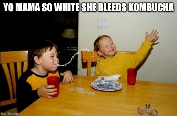 Your mother is so white she | YO MAMA SO WHITE SHE BLEEDS KOMBUCHA | image tagged in memes,yo mamas so fat | made w/ Imgflip meme maker