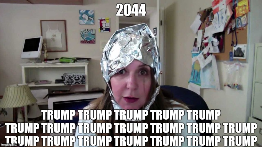 tin hat conspiracist  | 2044 TRUMP TRUMP TRUMP TRUMP TRUMP TRUMP TRUMP TRUMP TRUMP TRUMP TRUMP TRUMP TRUMP TRUMP TRUMP TRUMP TRUMP TRUMP TRUMP | image tagged in tin hat conspiracist | made w/ Imgflip meme maker