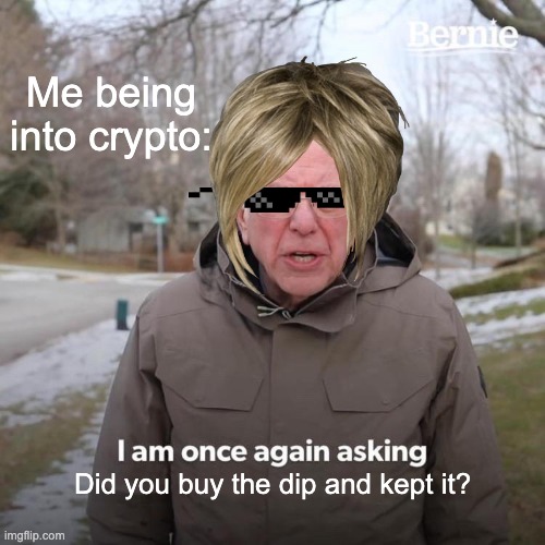 Bernie I Am Once Again Asking For Your Support | Me being into crypto:; Did you buy the dip and kept it? | image tagged in memes,bernie i am once again asking for your support | made w/ Imgflip meme maker