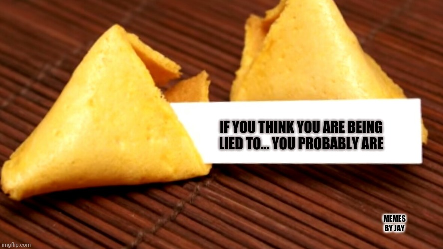 Hmmm | IF YOU THINK YOU ARE BEING LIED TO... YOU PROBABLY ARE; MEMES BY JAY | image tagged in fortune cookie,facts,lies | made w/ Imgflip meme maker