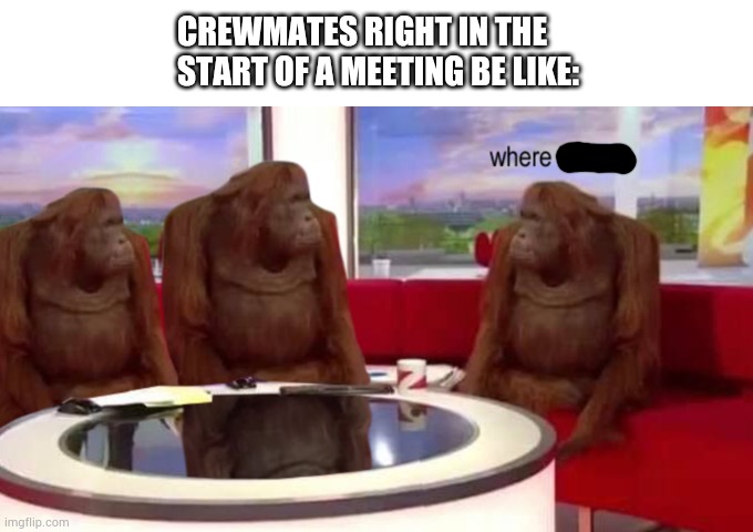 SO RELATEABLE AMONGUS JOKE BAHAHAHA AHSHSJSNXJCNDIXI | CREWMATES RIGHT IN THE START OF A MEETING BE LIKE: | image tagged in where banana,memes,funny,where,among us,made by bob_fnf | made w/ Imgflip meme maker