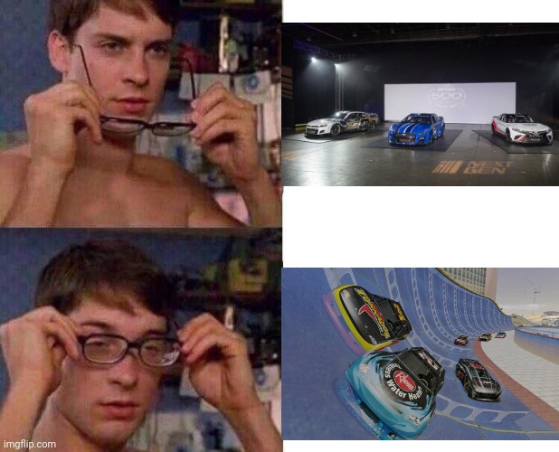 Only NASCAR fans will understand | image tagged in spiderman glasses | made w/ Imgflip meme maker
