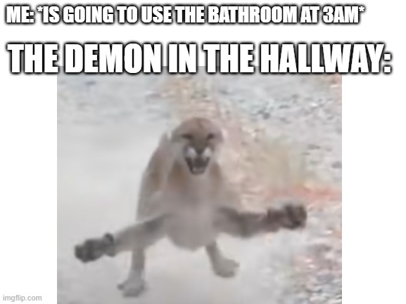 relatable | THE DEMON IN THE HALLWAY:; ME: *IS GOING TO USE THE BATHROOM AT 3AM* | image tagged in relatable,childhood | made w/ Imgflip meme maker