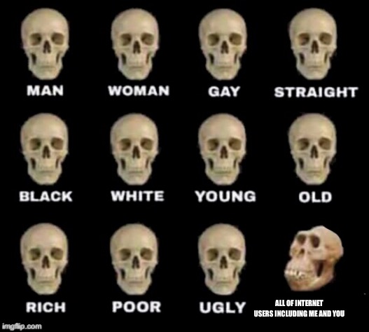 idiot skull |  ALL OF INTERNET USERS INCLUDING ME AND YOU | image tagged in idiot skull | made w/ Imgflip meme maker