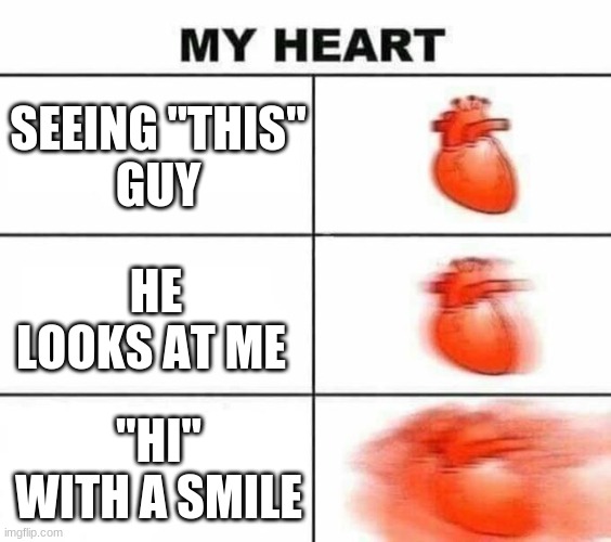 My heart blank | SEEING "THIS"
GUY; HE LOOKS AT ME; "HI" WITH A SMILE | image tagged in my heart blank | made w/ Imgflip meme maker