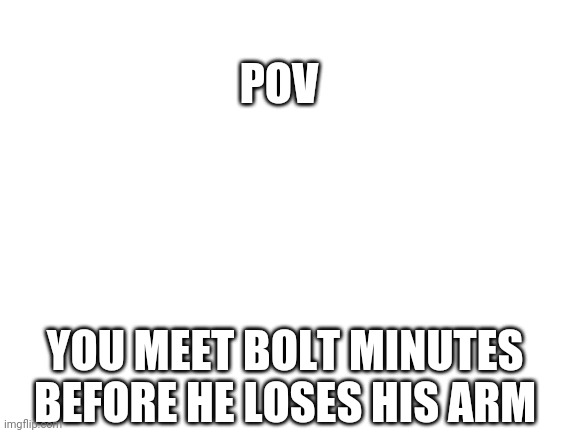 Another past rp pog | POV; YOU MEET BOLT MINUTES BEFORE HE LOSES HIS ARM | image tagged in blank white template | made w/ Imgflip meme maker