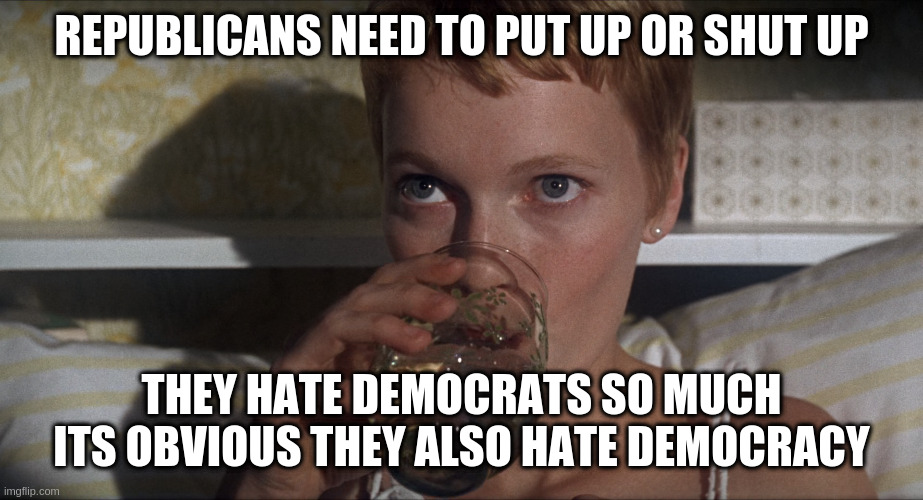 Rosemary | REPUBLICANS NEED TO PUT UP OR SHUT UP; THEY HATE DEMOCRATS SO MUCH ITS OBVIOUS THEY ALSO HATE DEMOCRACY | image tagged in rosemary | made w/ Imgflip meme maker