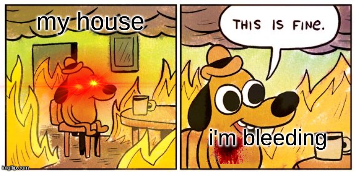 my house | my house; i'm bleeding | image tagged in memes,this is fine | made w/ Imgflip meme maker