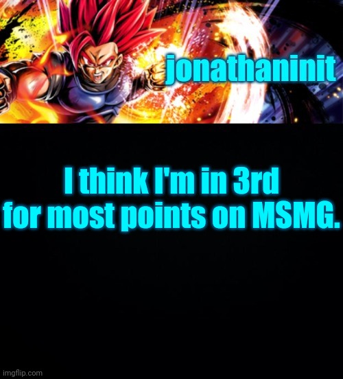 jonathaninit, but it's his favorite character | I think I'm in 3rd for most points on MSMG. | image tagged in jonathaninit but it's his favorite character | made w/ Imgflip meme maker