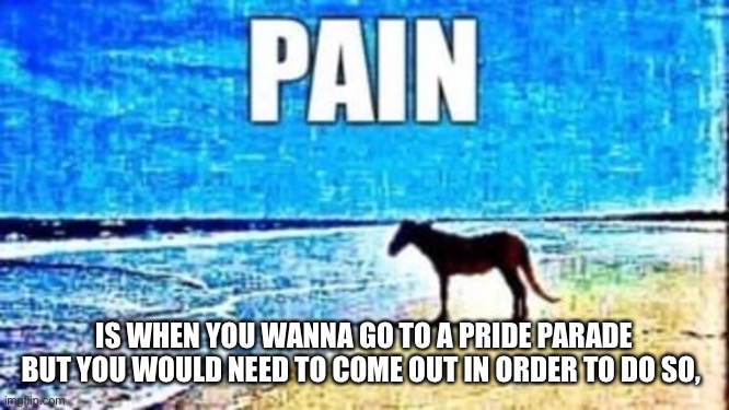 This is me at the moment ;-; | IS WHEN YOU WANNA GO TO A PRIDE PARADE BUT YOU WOULD NEED TO COME OUT IN ORDER TO DO SO, | image tagged in juan pain,non binary,pride | made w/ Imgflip meme maker