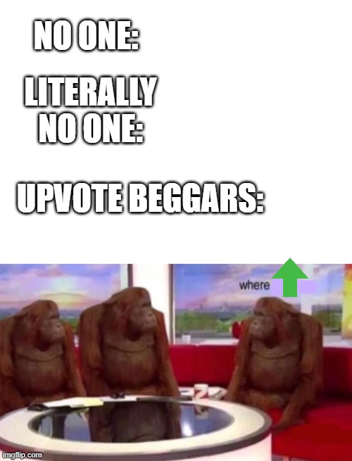 lol |  NO ONE:; LITERALLY NO ONE:; UPVOTE BEGGARS: | image tagged in blank white template,where banana blank | made w/ Imgflip meme maker