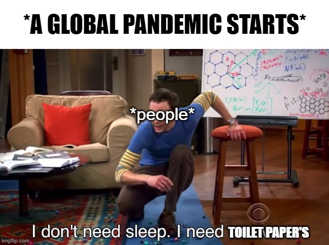 True? | *A GLOBAL PANDEMIC STARTS*; *people*; TOILET PAPER'S | image tagged in i don't need sleep i need answers | made w/ Imgflip meme maker