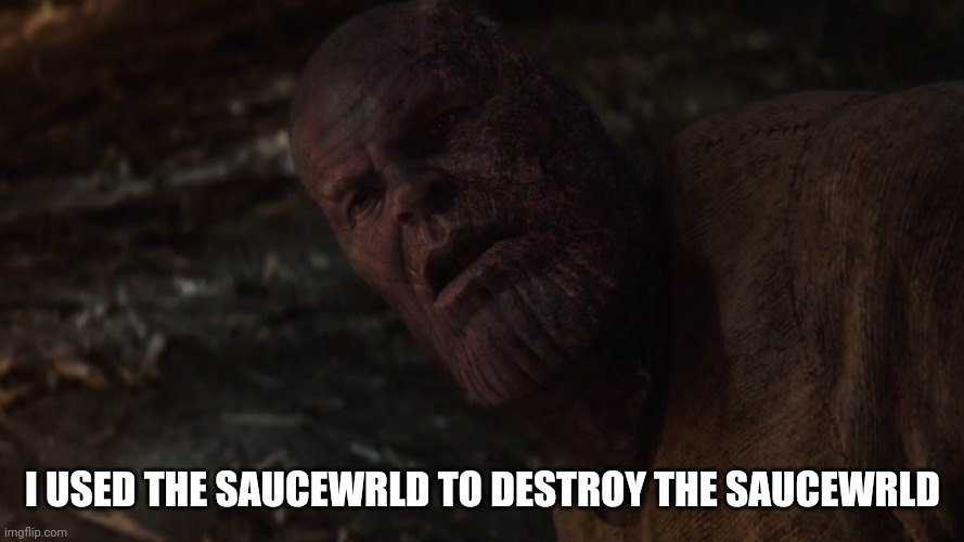 i used the stones to destroy the stones | I USED THE SAUCEWRLD TO DESTROY THE SAUCEWRLD | image tagged in i used the stones to destroy the stones | made w/ Imgflip meme maker