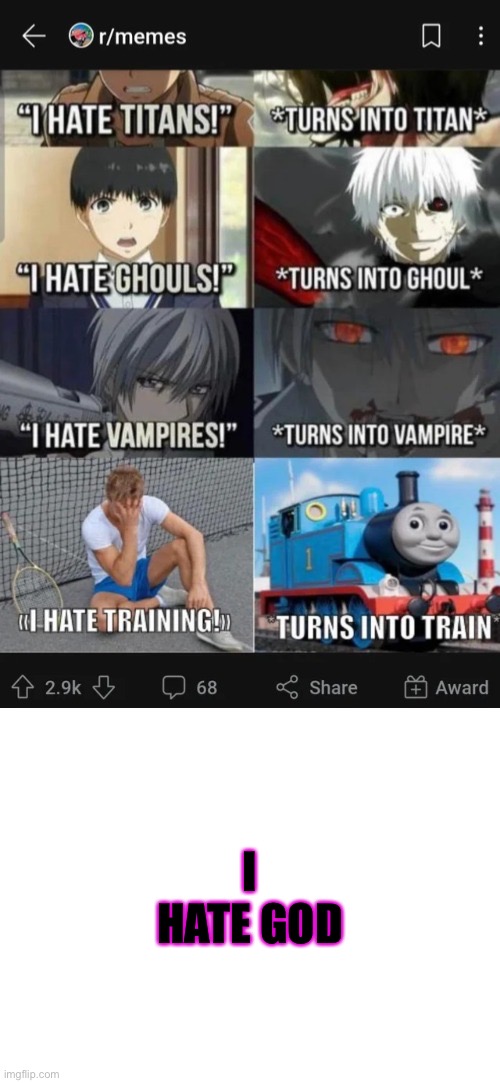 I HATE GOD | image tagged in blank white template | made w/ Imgflip meme maker