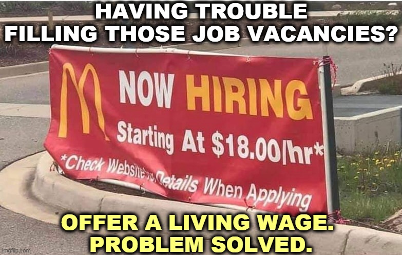 Republicans do like to complain, don't they? | HAVING TROUBLE FILLING THOSE JOB VACANCIES? OFFER A LIVING WAGE. 
PROBLEM SOLVED. | image tagged in biden,economy,minimum wage,jobs | made w/ Imgflip meme maker