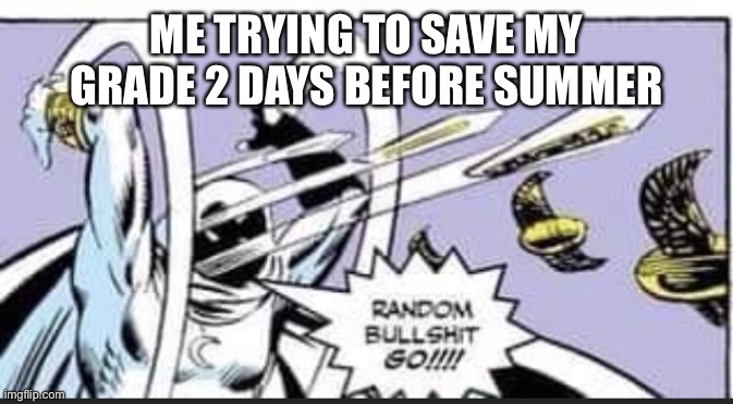 Random Bullshit Go | ME TRYING TO SAVE MY GRADE 2 DAYS BEFORE SUMMER | image tagged in random bullshit go | made w/ Imgflip meme maker