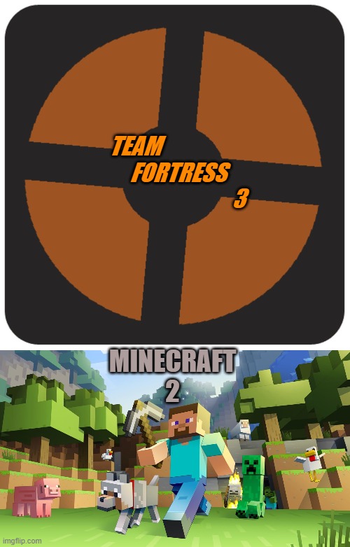 the forbidden games | TEAM
                    FORTRESS
                                                3; MINECRAFT
2 | image tagged in tf2 logo,minecraft logic | made w/ Imgflip meme maker