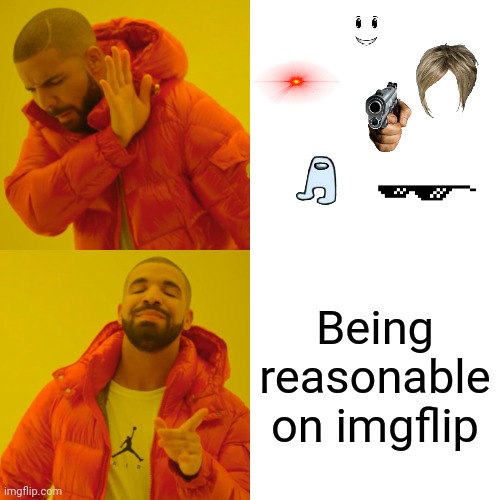 Based on a true story | Being reasonable on imgflip | image tagged in memes,drake hotline bling | made w/ Imgflip meme maker