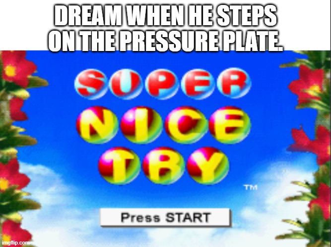 Super nice try | DREAM WHEN HE STEPS ON THE PRESSURE PLATE. | image tagged in super nice try | made w/ Imgflip meme maker