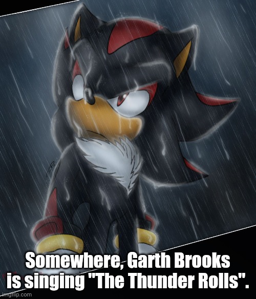 THE THUNDER ROLLS, AND THE LIGHTNING STRIKES | Somewhere, Garth Brooks is singing "The Thunder Rolls". | image tagged in shadow the hedgehog,thunder,garth brooks,oh wow are you actually reading these tags | made w/ Imgflip meme maker