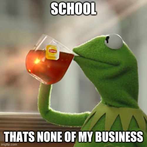 lol | SCHOOL; THATS NONE OF MY BUSINESS | image tagged in memes,but that's none of my business,kermit the frog | made w/ Imgflip meme maker