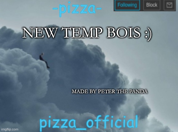 new temp bois :) | NEW TEMP BOIS :); MADE BY PETER THE PANDA | image tagged in pizza_official | made w/ Imgflip meme maker