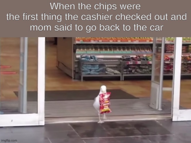 Chips | When the chips were
 the first thing the cashier checked out and
 mom said to go back to the car | image tagged in lays chips | made w/ Imgflip meme maker