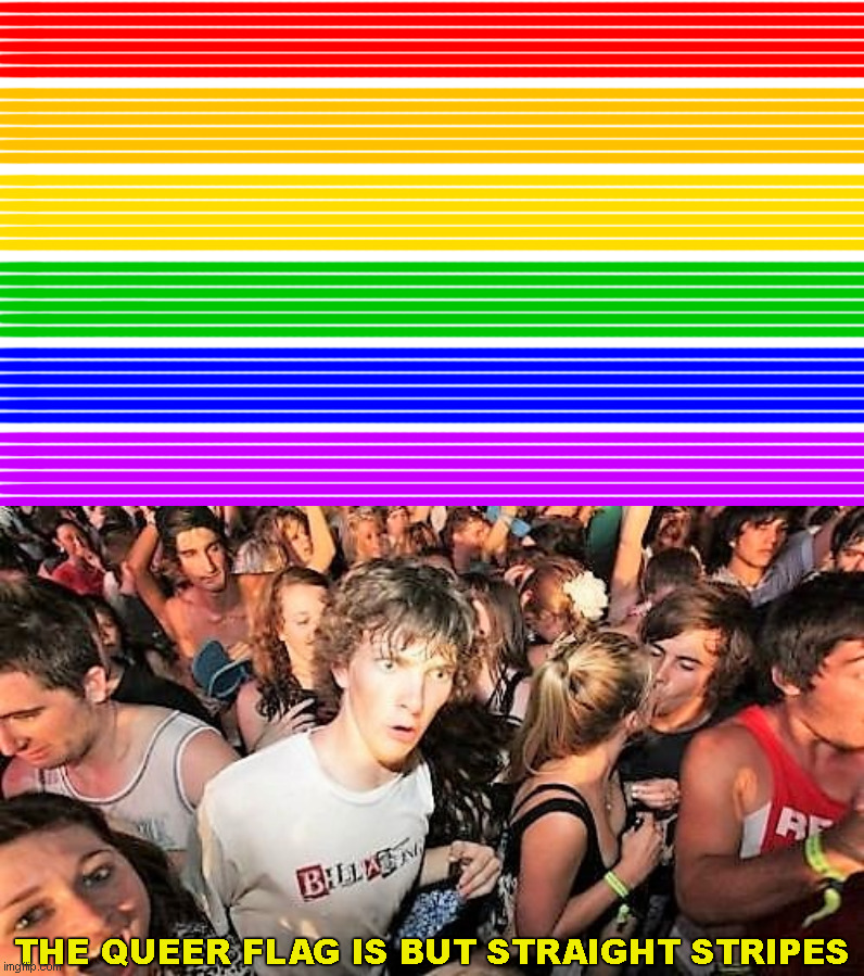 Sudden Clarity Clarence | THE QUEER FLAG IS BUT STRAIGHT STRIPES | image tagged in artistic gay flag,sudden clarity clarence,pride month | made w/ Imgflip meme maker