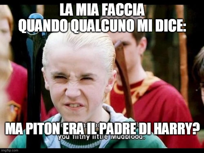 Draco Malfoy | LA MIA FACCIA QUANDO QUALCUNO MI DICE:; MA PITON ERA IL PADRE DI HARRY? | image tagged in draco malfoy | made w/ Imgflip meme maker