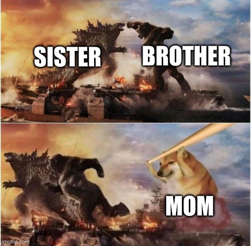 sister, brother, MOM | BROTHER; SISTER; MOM | image tagged in kong godzilla doge | made w/ Imgflip meme maker