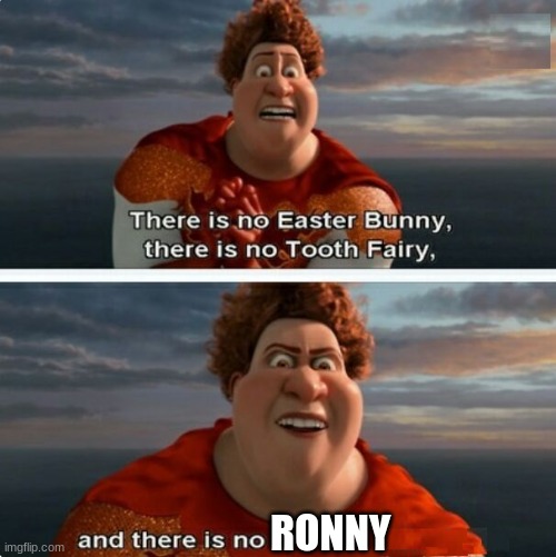 TIGHTEN MEGAMIND "THERE IS NO EASTER BUNNY" | RONNY | image tagged in tighten megamind there is no easter bunny | made w/ Imgflip meme maker