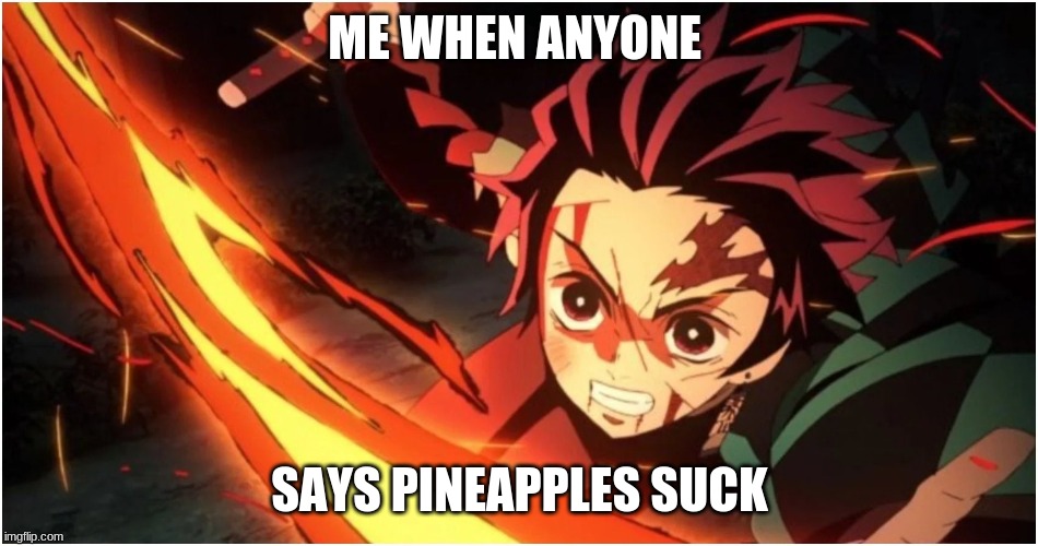 This is very random | ME WHEN ANYONE; SAYS PINEAPPLES SUCK | made w/ Imgflip meme maker