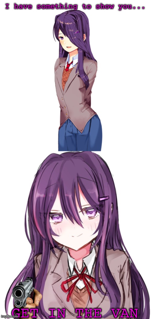 Get in now | I have something to show you... GET IN THE VAN | image tagged in ddlc,yuri,ok get in,the van | made w/ Imgflip meme maker