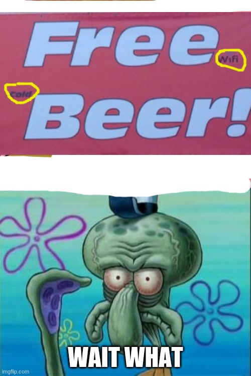 wait WHAT | WAIT WHAT | image tagged in memes,squidward,beer,meme,lol,wait what | made w/ Imgflip meme maker